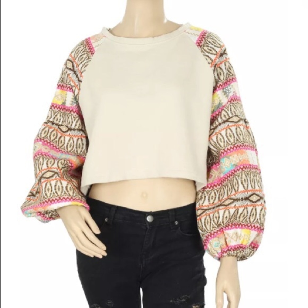 Free People Embroidered Balloon Sleeve Top